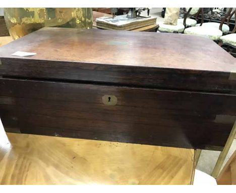 VICTORIAN BRASS BOUND WRITING SLOPE together with a mahogany tripod table (2)
