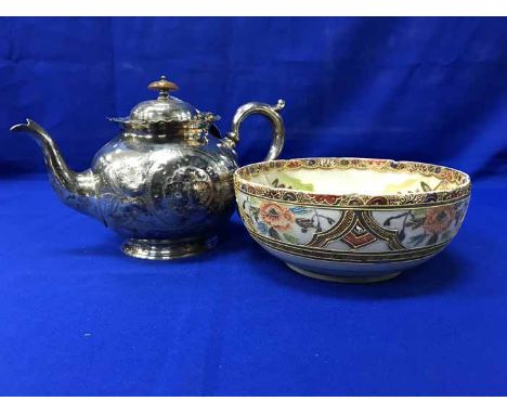 LOT OF SILVER PLATE AND CERAMICSincluding a plated teapot and entree dish, three cased cutlery sets, also a Royal Doulton com