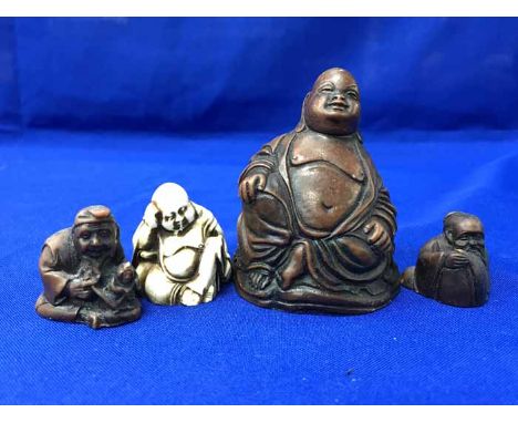 CHINESE WOODEN CARVING, TWO WOODEN NETSUKES AND ANOTHER NETSUKE
