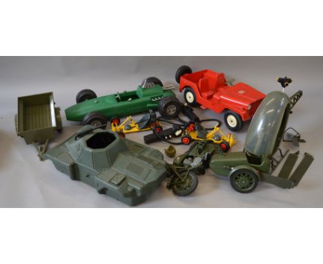 Quantity of Action Man and similar vehicles including a Marx Toys Jeep etc.