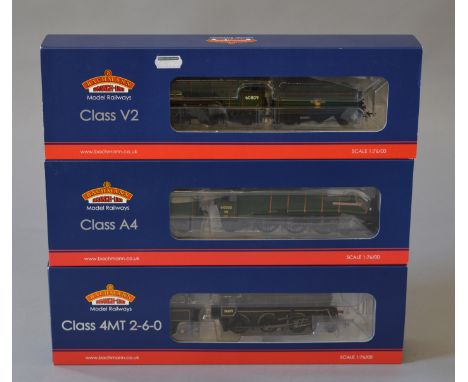 OO Gauge. Bachmann. 3 x locomotives. V2 class BR green "The Snapper", A4 class BR green "Dominion of Canada" & 4MT standard c