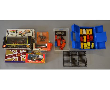 A small mixed lot of boxed and unboxed diecast and tinplate models. Boxed models include a Corgi 05301 Chitty Chitty Bang Ban