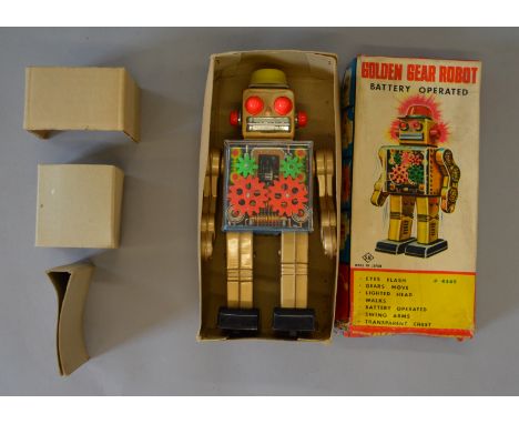 SH (Japan) Golden Gear Robot battery operated, overall condition is Excellent, box is Good 