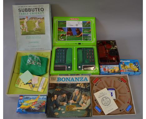 Mixed lot, including Subbuteo cricket, Vintage Bonanza game, sealed Lego sets etc