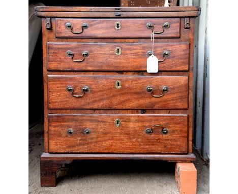 Late 18th/19th century bachelors mahogany chest, the fold over top above four graduated drawers on later bracket feet. 75H x 