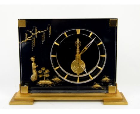 Jaeger-LeCoultre Marina mantel Clock, visible eight day movement, the clear dial with gilt dagger numerals, contained within 