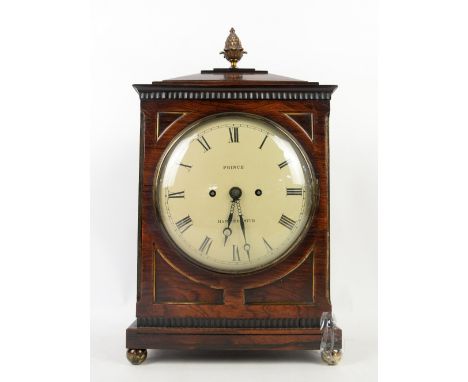 Early 19th century rosewood cased double fusee bracket clock, the convex painted dial with Roman numerals, marked 'Prince, Ha