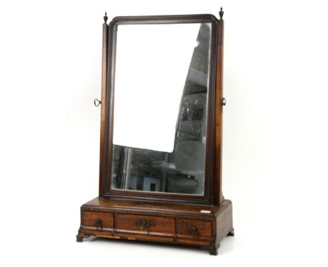 19th century mahogany dressing table mirror, with rectangular glass plate above two short and one long drawer to base on brac