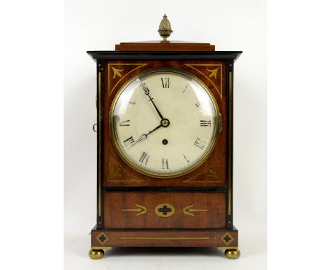 Early 19th century mahogany bracket clock, with single train fusee movement, convex dial with Roman numerals, floral brass in