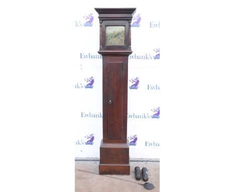 18th century oak eight-day longcase clock with twin train movement, brass chapter ring with Roman numerals, by John Lee of Hi