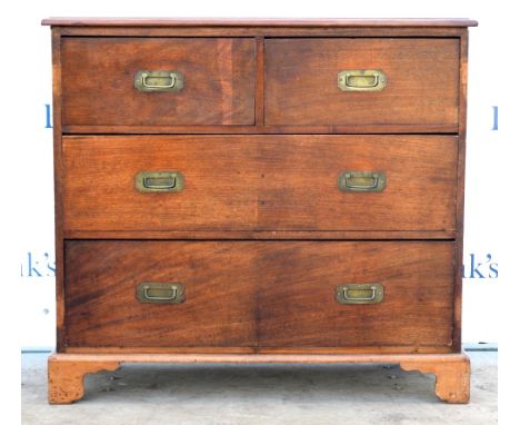 19th century mahogany military chest of two short over two long graduated drawers on later bracket feet. 100W x 89H x 49D (cm