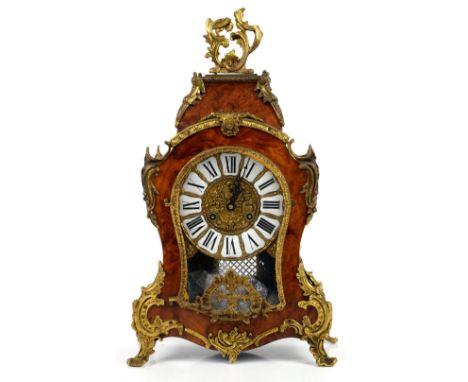 20th century Italian burr walnut and gilt metal mounted bracket clock, the dial with enamel hour plaques with Roman numerals,