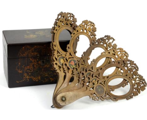 Small black lacquered box with floral and gilt foliate decoration, red satin interior, marked Jennens &amp; Bettridge's Londo