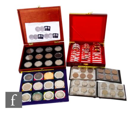 Elizabeth II - A cased part set of replica nickel crowns including a Victoria Gothic crown, novelty gold plated coins, also t