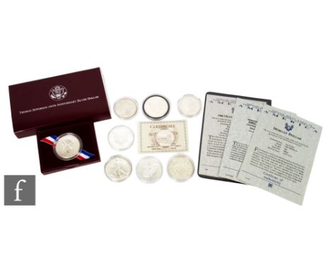 America - A 1993 silver dollar to commemorate the 250th anniversary of Thomas Jefferson, Morgan dollars 1888 and 1889, and va