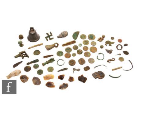 Neolithic to Medieval - A quantity of knapped flint shards, assorted lead and medieval artefacts including a lead head, a run