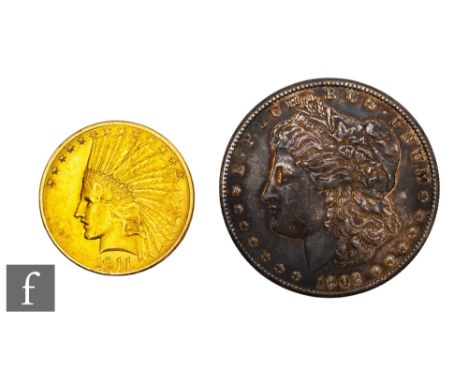 America - A ten Dollars 1911 Indian head, 16.7g, and a 1902 Morgan dollar. (2)