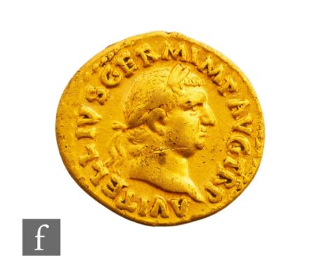 Roman Gold - Aureus of Aulus Vitellius&nbsp;Germanicus AD 69 (April-December), Laureate head A VITELLIVS GERMAN IMP TR P, the