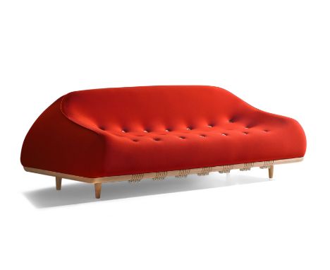 Oc&eacute;ane Delain for Berhardt Design&nbsp;'Mellow' Sofa, circa 2015&nbsp;Fabric upholstery, maple&nbsp;78cm high, 220cm w