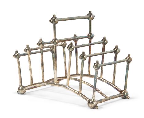 Christopher Dresser (1834-1904) for Hukin & Heath Rare 'Bridge' toast rack model no. 2554, circa 1880  Silver electroplate  S