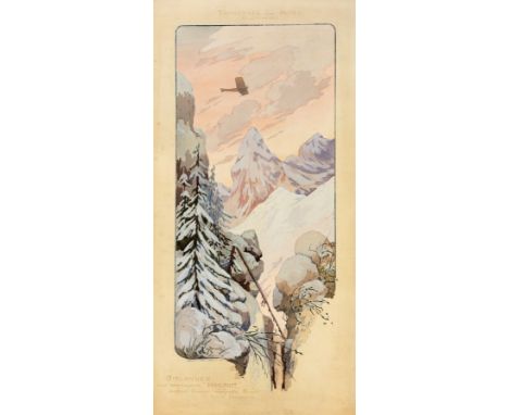 Marguerite Gamy Montaut (1878-1936) Poster depicting Juan Bielovucic's momentous first powered aircraft crossing of the Alps 