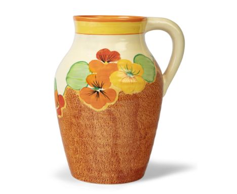 Clarice Cliff (1899-1972) for Newport Pottery Nasturtium pattern jug in the Isis shape, circa 1932  Glazed earthenware  Under