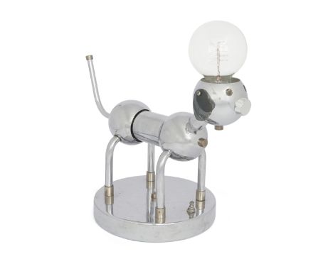 Torino Lamp Co. Robot dog lamp, circa 1970  Chromed metal, brass, Perspex  Manufacturer's label to base and partial label to 