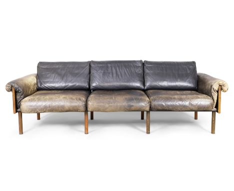 Yrjö Kukkapuro (b.1933) for Haimi   ‘Ateljee’ three seat sofa, circa 1965  Oak, leather upholstery  74cm high, 230cm wide    