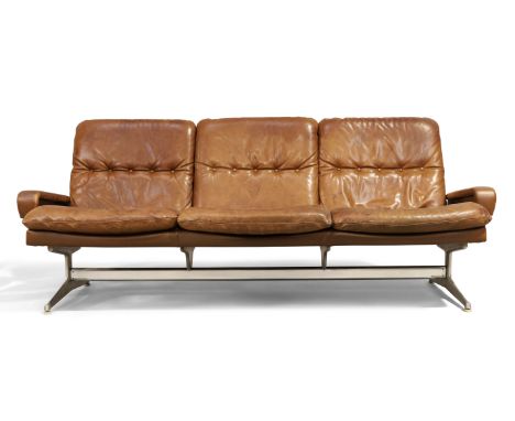 Andre Vandenbueck (b.1931) for Str&auml;ssle&nbsp;Three seat 'King' sofa, circa 1970&nbsp;Leather, aluminium, teak&nbsp;81cm 