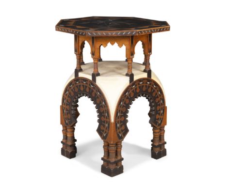 Carlo Bugatti (1856-1940) Side table with octagonal top, circa 1900  Vellum, ebonized wood, bone, pewter  Unsigned  75cm high