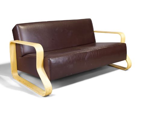 Alvar Aalto (1898-1976) for Artek&nbsp;Model '544' sofa, circa 1990&nbsp;Birch ply, leather&nbsp;Fabric manufacturer's label 