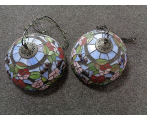 Two Tiffany style leaded glass light shades 