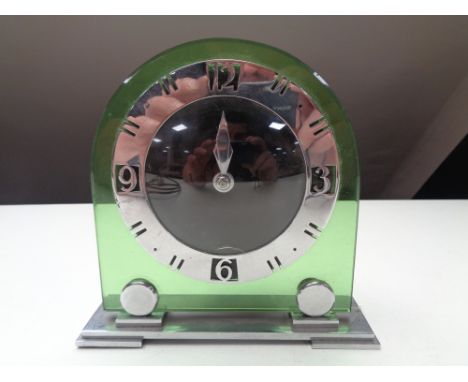 A chrome and green plastic Smiths electric Art Deco mantel clock 
