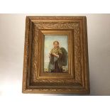 A 19thc oil on panel, Women at the Shore, in gilt composition frame, signed indistinctly bottom left