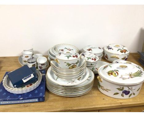 A large quantity of Royal Worcester Evesham pattern dishes including tureens, flan dishes, serving plates, ramekins etc. (a l