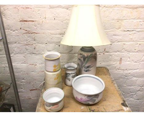 A group of Studio Pottery including two vases, two bowls, all bearing stamps to base, Barbara Davidson Pottery, Larbert, Scot