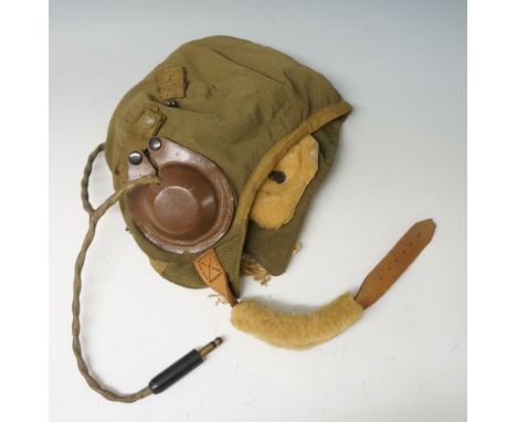 U.S.A, canvass flying helmet, with label TYPE A-9, Large, Property AIR FORCE, US ARMY