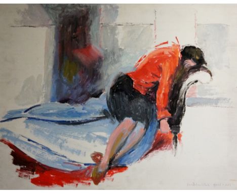 Franklin White - weeping woman, seated on a chaise longue, oil sketch on artist board, signed lower right and dated April 196