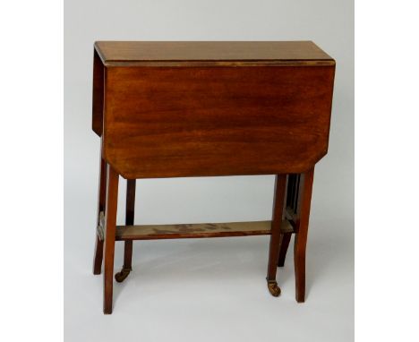 An Edwardian mahogany Sutherland table of conventional design  on railed ends with splayed legs fitted ceramic castors, 55cm 
