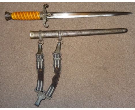 World War Two, Third Reich, Officers' Army Dagger, orange grip, the blade marked W.K.C. Solingen, metal scabbard, with hanger