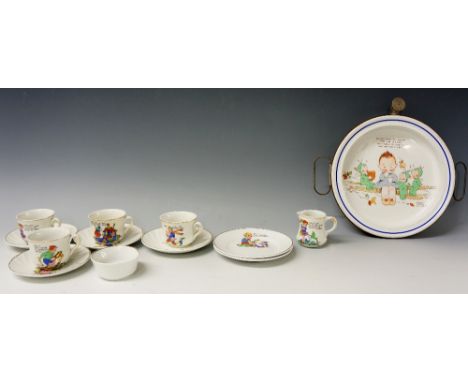 Mabel Lucie Atwell - a warming dish, white metal mounted inscribed Do You Know The Laddie, Who Lives In A Tree, With Fairies 