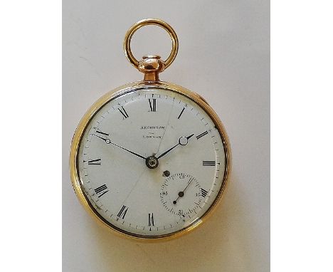 A rare early 19th Century 18ct yellow gold dumb repeater the white enamel dial with subsidiary seconds dial between 4 and 5 i