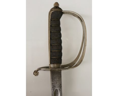 An Edward VII rifle brigade sword with pierced basket, wire bound chequered shagreen grip, the blade engraved and numbered 71