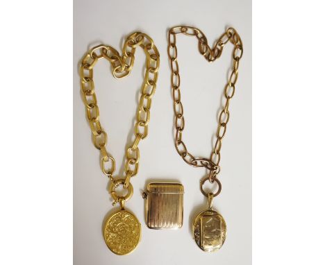 A Victorian gold plated oval locket, the front with raised canted rectangular panel engraved with crane and bamboo within fol