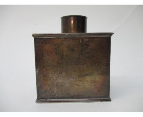 An early 20th century silver tea caddy by Stokes &amp; Ireland Ltd, Chester 1920, of rectangular form with an oval cap and sl