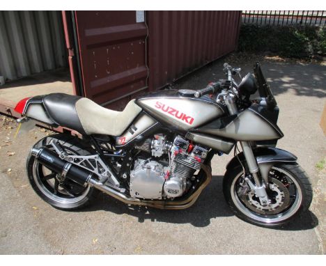 A Suzuki GS1000 Katana motorbike 1982 with 2,334 recorded miles (Street Fighter) having Ducati 916, single swinging arm, upsi