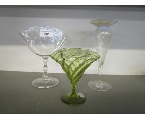 A group of three British late Victorian/early 20th century glass vases to include a flint glass fan vase on knopped stem with