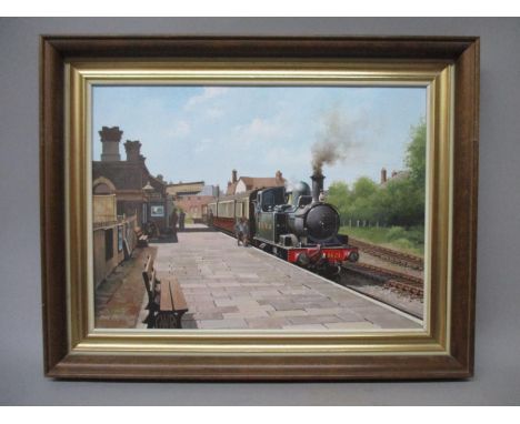 Don Breckon - Marlow Station, a view of a GWR 1421 train at the station, oil on canvas signed and dated '84 lower right corne
