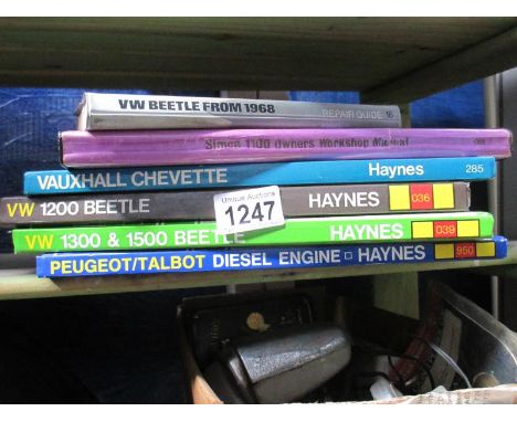 A quantity of Haynes workshop manuals including VW Beetle, Vauxhall Chevette