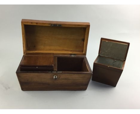 19TH CENTURY SARCOPHAGUS SHAPED TEA CADDY, the interior fitted with two lidded compartments, 30cm wide